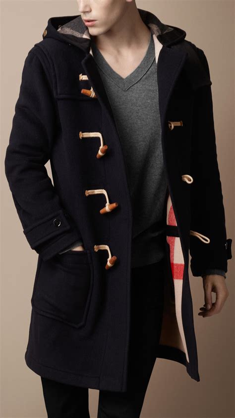 burberry wool hooded toggle coat men|Burberry duffle coat men's.